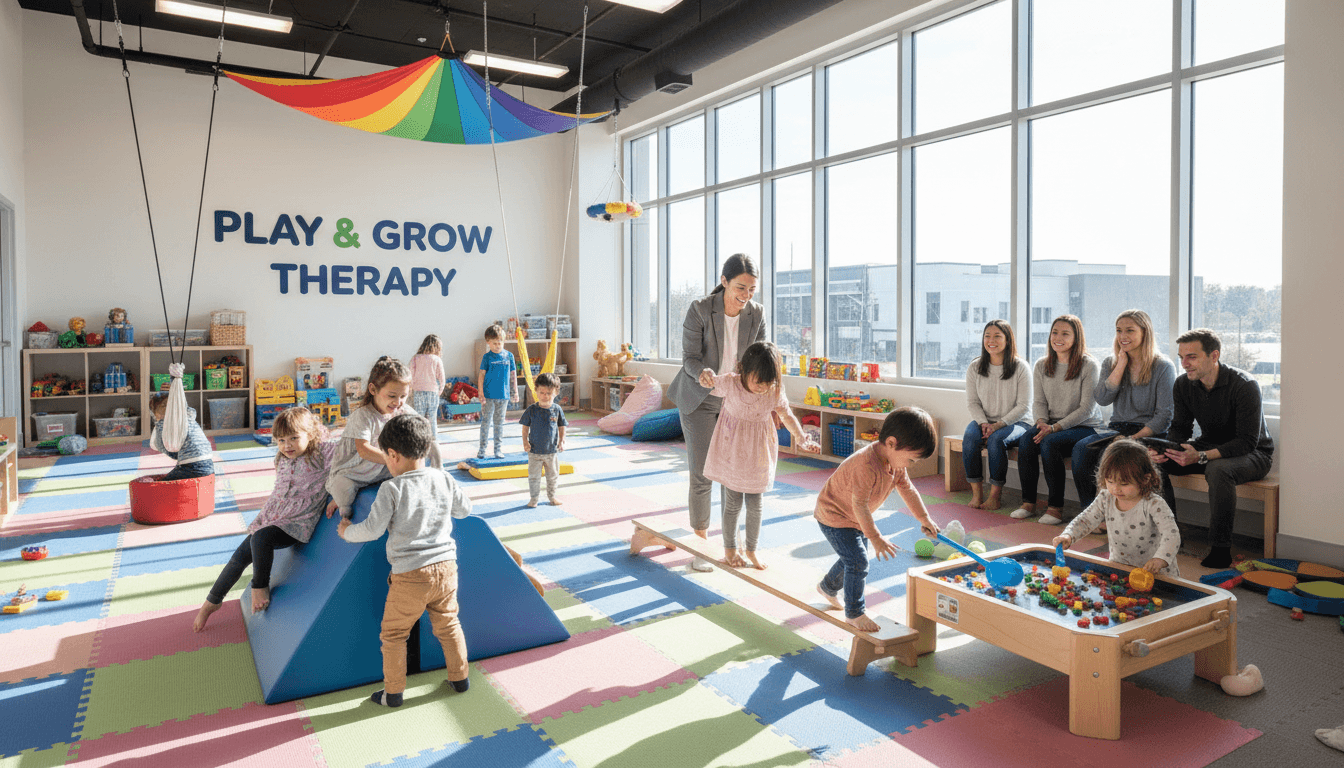 Child and therapist enjoying outdoor therapy session in natural sunlight