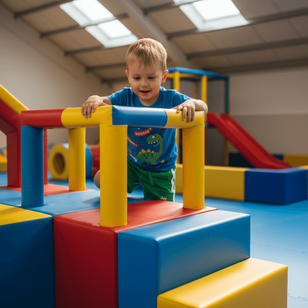 Child climbing with therapist encouragement