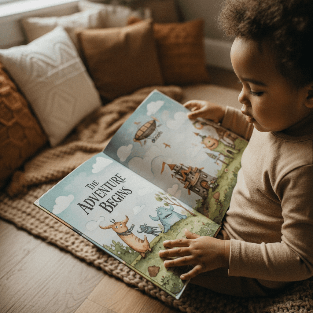 Therapist reading with child on picnic blanket